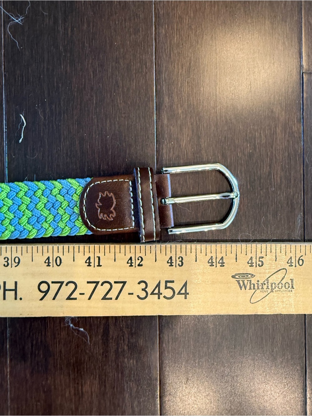 Braided Blue & Green Woven Belt with Brown Leather Trim